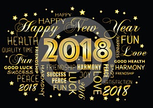 Happy New year 2018 greeting card - tagcloud