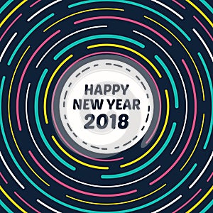 Happy New Year 2018 Greeting Card Vortex Neon Retro Style