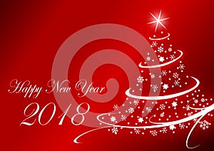 Happy new year 2018 illustration with Christmas Tree on red background