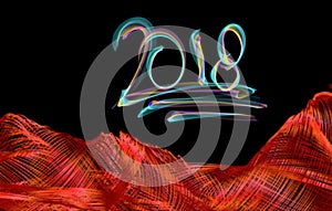 Happy new year 2018 isolated numbers lettering written with fire flame or smoke on black background