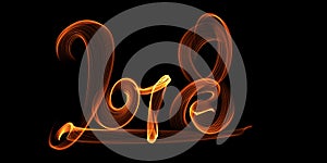 Happy new year 2018 isolated numbers lettering written with fire flame or smoke on black background