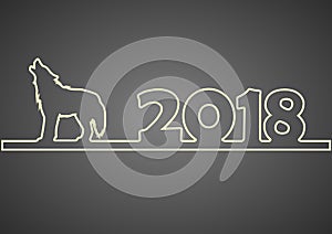 Happy New Year 2018 label outline design with dog shape