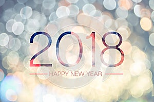 Happy new year 2018 with pale yellow bokeh light sparkling background,Holiday greeting card