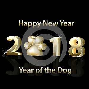 Happy new year 2018 with paw of dog
