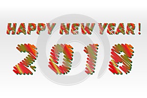 Happy new year 2018. Sketch different colors letters are made like a scribble.Vector collection of colorful sketch fonts isolated