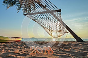 Happy new year 2018, tropical beach concept