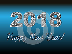 Happy New Year 2018. Vector background.Typographic Wishes and Winter Holiday Elements on dark background. Greeting illustration fo