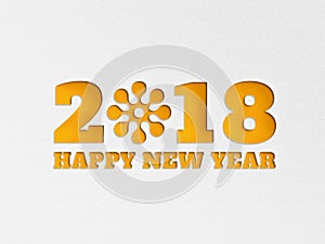 Happy New Year 2018 wallpaper banner background flower with paper cut out effect in yellow color.