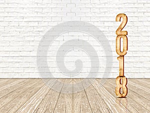 Happy new year 2018 wood number 3d rendering in perspective wo