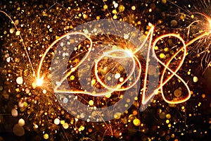 Happy new year 2018 written with Sparkle