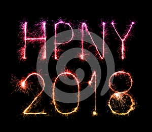 Happy new year 2018 written with Sparkle firework
