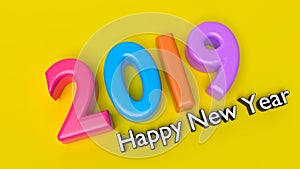 Happy new year 2019 3d rendering