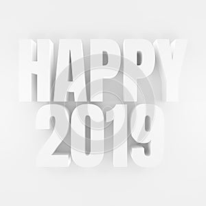 Happy New Year 2019 3D rendering white background