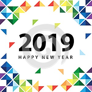 Happy new year 2019 with abstract colorful triangle