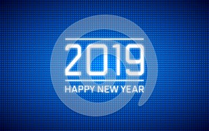 Happy new year 2019 in abstract technology polka dots led on dark blue color background