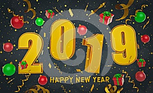 Happy new year 2019 background 3d rendering