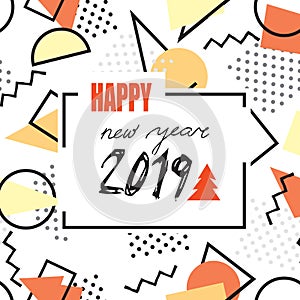 Happy New Year 2019 banner. Abstract winter holiday background.