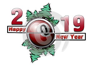 Happy new year 2019 and billiard ball