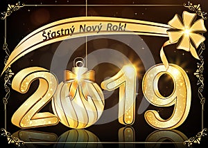 Happy New Year 2019 - brown greeting card with Czech text