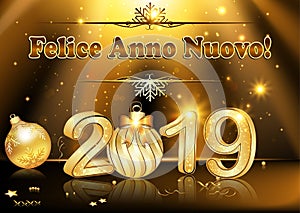 Happy New Year 2019 -brown greeting card with text in Italian