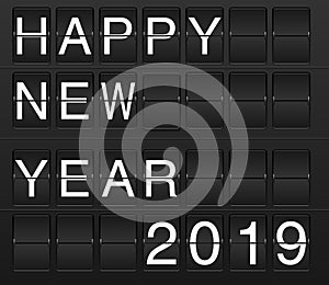 Happy New Year 2019 card in display board solari board, flightb