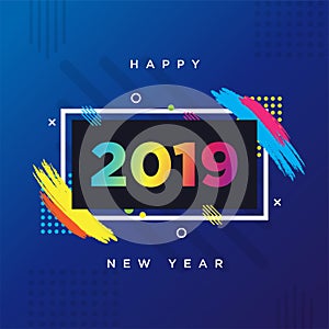 Happy New Year 2019 card theme. Vector background frame for text Modern Art graphics for hipsters