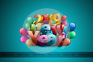 Happy New Year 2019 celebration concept in color background