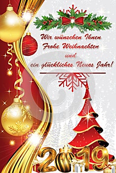 Happy New Year 2019! - classic German greeting card with brown background