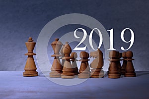 Happy new year 2019 concept chess pieces