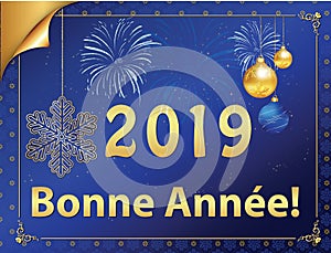 Happy New Year 2019! - corporate French greeting card with blue background