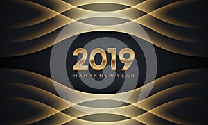 Happy New Year 2019. Creative luxury abstract vector illustration with golden numbers on dark background