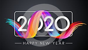 Happy New Year 2019 festive poster with gradient brush stroke on grey background