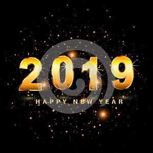 Happy New Year 2019 gold with background effect