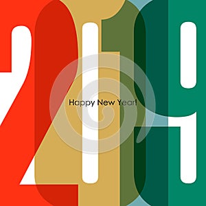 Happy New Year 2019 greeting card. Colorful text design.