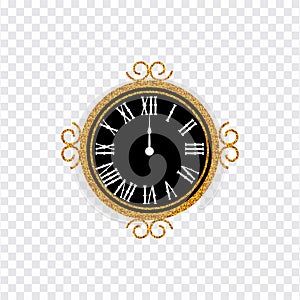 Happy New Year 2019. greeting card . New Year transparent background with gold clock