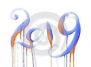 Happy New Year 2019 - Hand drawn colorful watercolor lettering isolated on white background