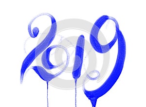 Happy New Year 2019 - Hand drawn colorful watercolor lettering isolated on white background