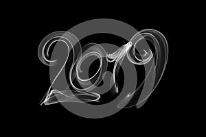 Happy new year 2019 isolated numbers lettering written with fire flame or smoke on black background