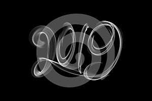 Happy new year 2019 isolated numbers lettering written with fire flame or smoke on black background