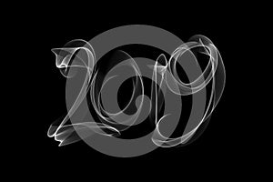 Happy new year 2019 isolated numbers lettering written with fire flame or smoke on black background