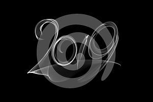 Happy new year 2019 isolated numbers lettering written with fire flame or smoke on black background