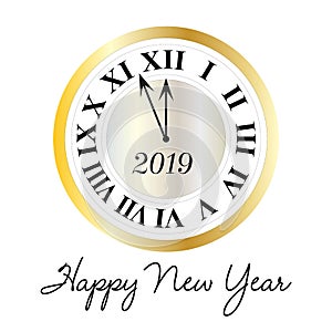 Happy new year 2019 metallic clock graphic