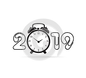 Happy New Year 2019 numbers design with alarm clock for you