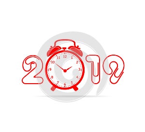 Happy New Year 2019 numbers design with alarm clock for you