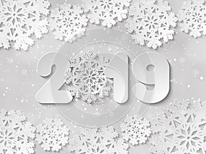 Happy New Year 2019 paper cut out vector background