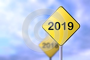 Happy new year 2019 road signs concept