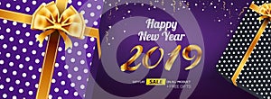 Happy New Year 2019 Sale Banner Advertising Vector Template Design