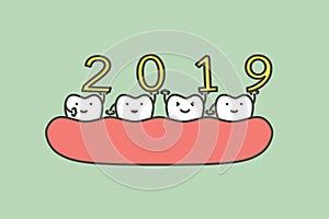 Happy New Year 2019, tooth with number