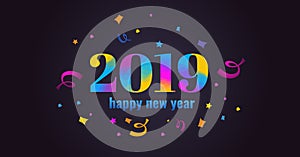 Happy new year 2019. Vibrant, colorful vector illustartion