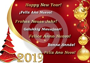 Happy New Year 2019 - written in 7 languages